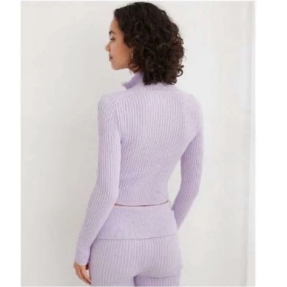 aerie late-night quarter zip sweater in lilac - Picture 2 of 6
